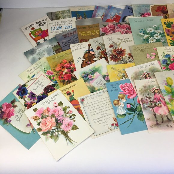 Vtg Lot 93 USED Get Well Greeting Cards Postcards Mix Scrapbooking Art Upcycle - Picture 4 of 10